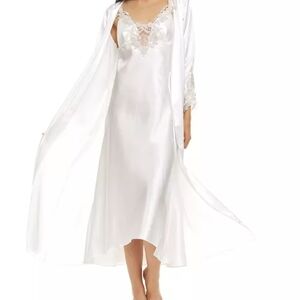Flora Nikrooz White Satin Chemise and Robe Set
